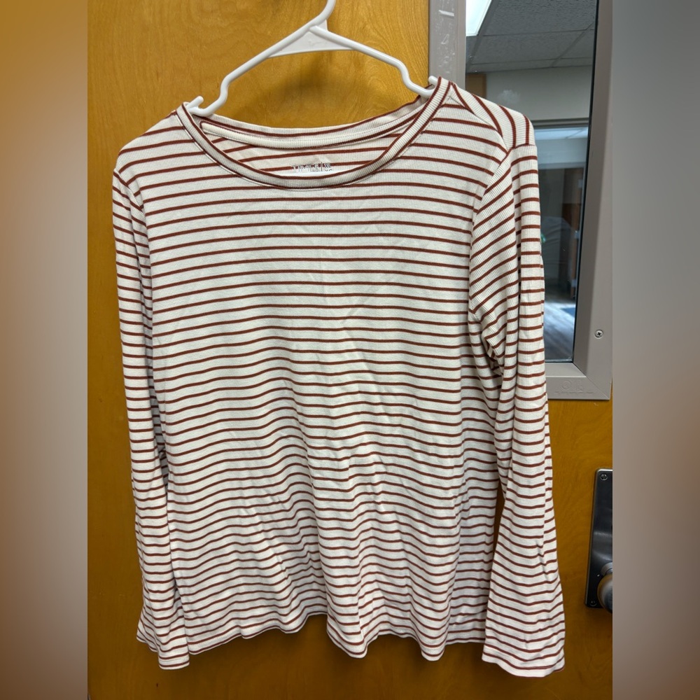 Time and Tru Brown and White Striped Top